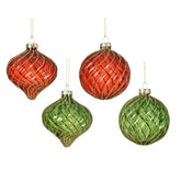 Decoris Glass Bauble with Glitter Lines 8cm - Red/Green (4 Assorted)